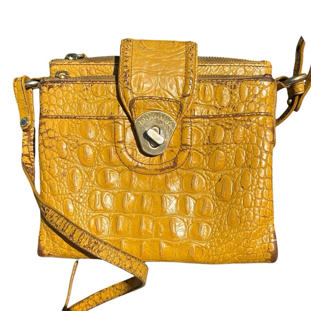 Brahmin Mojito Melbourne Crocodile Embossed Distressed Leather Crossbody